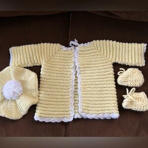 Hand Crafted Crocheted Baby Jacket Hat and Booties